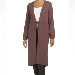 Chaser Love Rib Tie Front Hi-lo Sweater Duster Purple XS